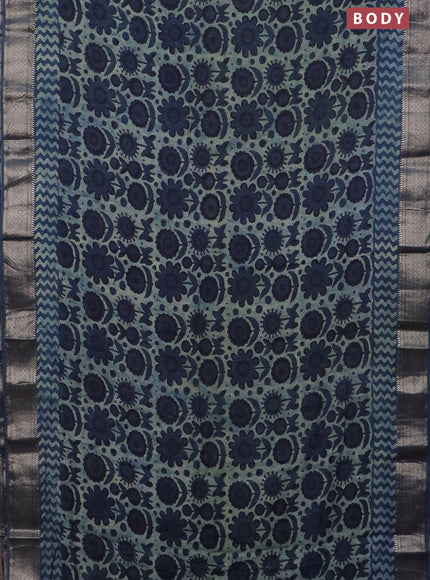 Semi chanderi saree pastel blue and blue with allover vanaspathi prints and zari woven border