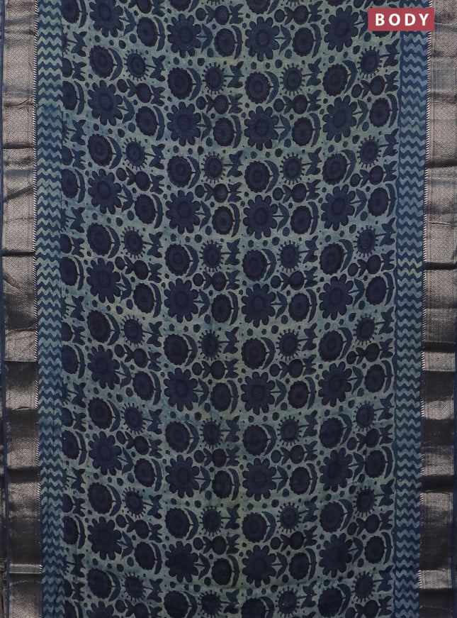 Semi chanderi saree pastel blue and blue with allover vanaspathi prints and zari woven border