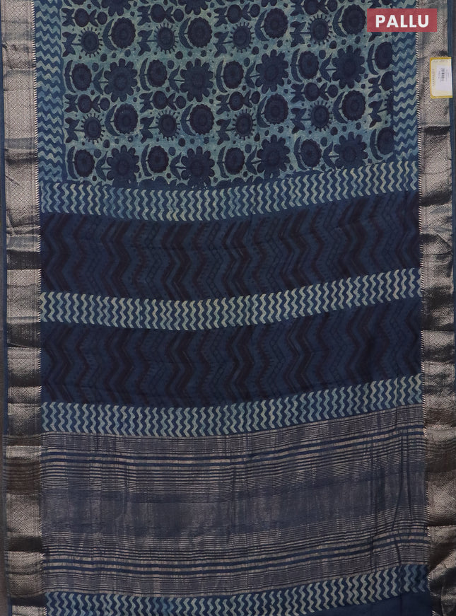 Semi chanderi saree pastel blue and blue with allover vanaspathi prints and zari woven border