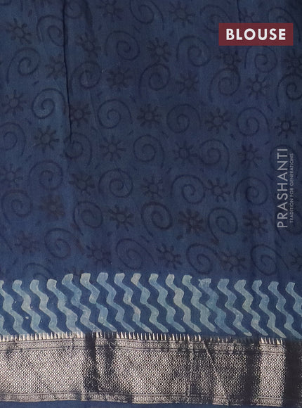 Semi chanderi saree pastel blue and blue with allover vanaspathi prints and zari woven border