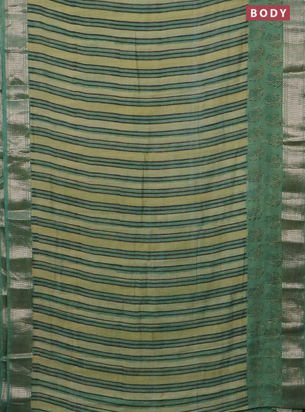 Semi chanderi saree pista green and teal green with allover vanaspathi prints and zari woven border