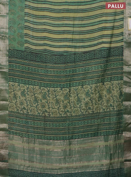 Semi chanderi saree pista green and teal green with allover vanaspathi prints and zari woven border