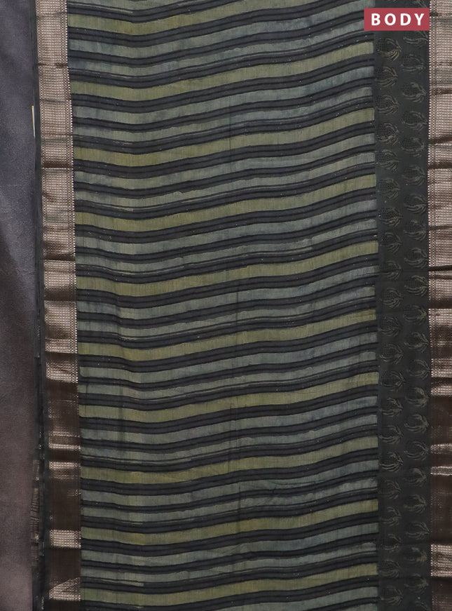 Semi chanderi saree beige and grey with allover vanaspathi prints and zari woven border