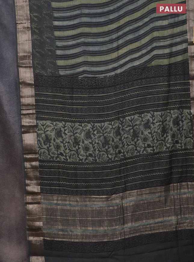 Semi chanderi saree beige and grey with allover vanaspathi prints and zari woven border