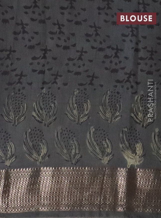 Semi chanderi saree beige and grey with allover vanaspathi prints and zari woven border