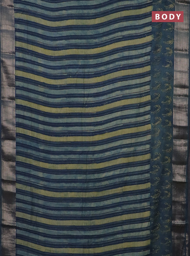 Semi chanderi saree blue beige with allover vanaspathi prints and zari woven border