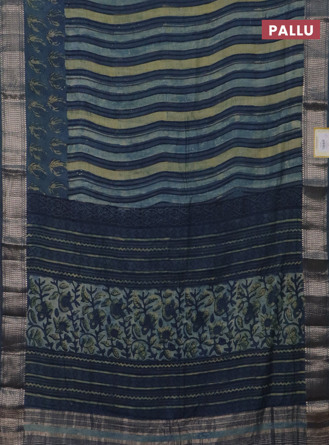 Semi chanderi saree blue beige with allover vanaspathi prints and zari woven border