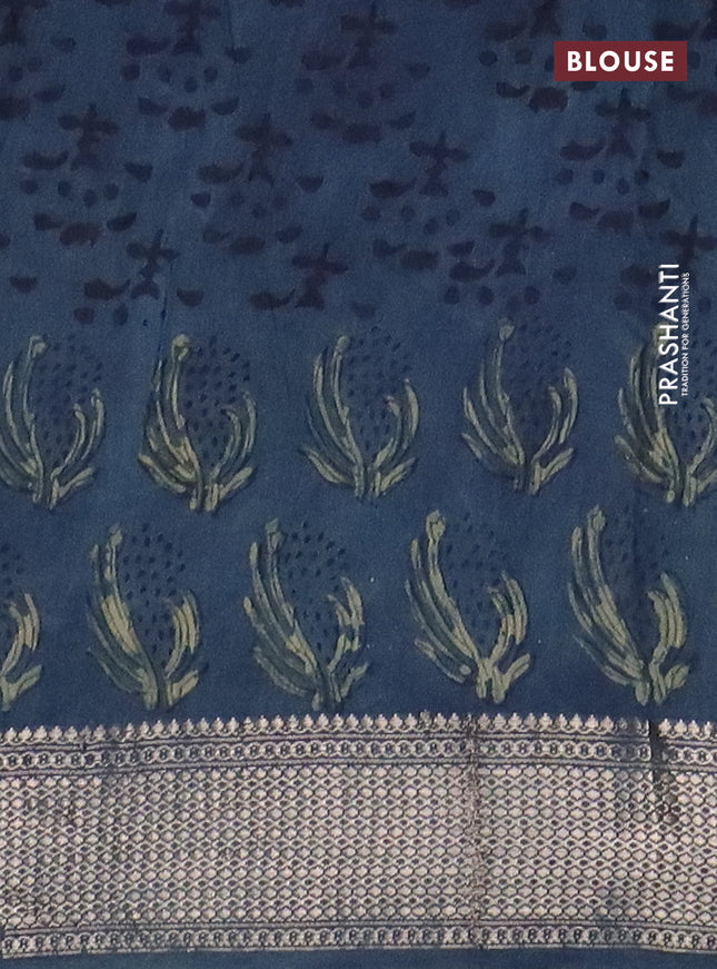 Semi chanderi saree blue beige with allover vanaspathi prints and zari woven border