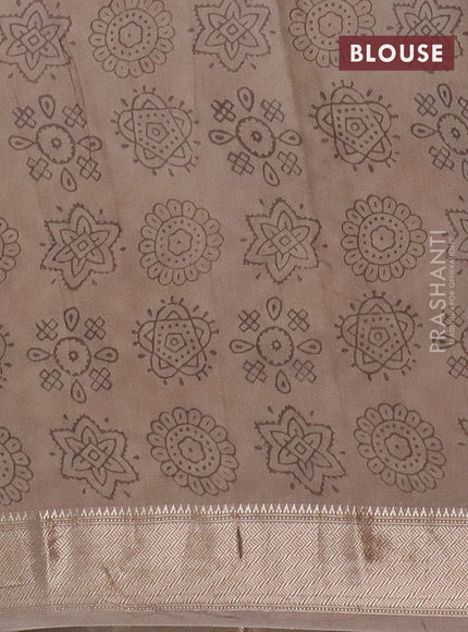Semi chanderi saree beige and dark beige with allover vanaspathi prints and zari woven border