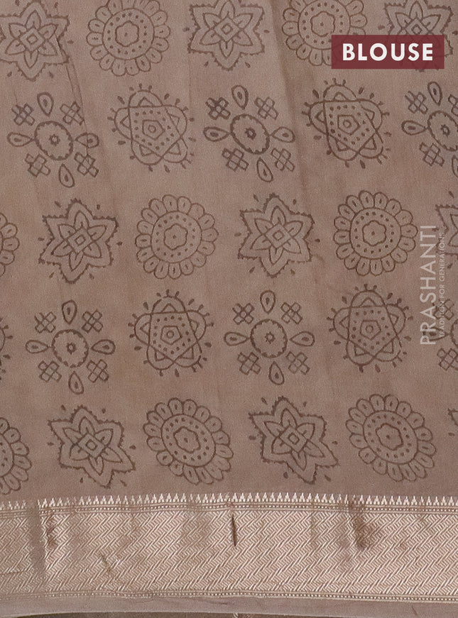 Semi chanderi saree beige and dark beige with allover vanaspathi prints and zari woven border