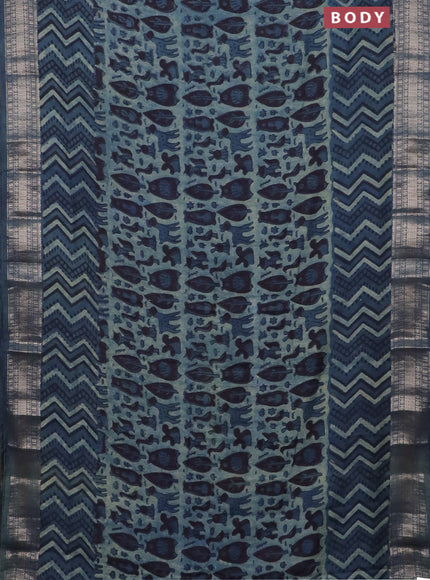 Semi chanderi saree pastel blue with allover vanaspathi prints and zari woven border