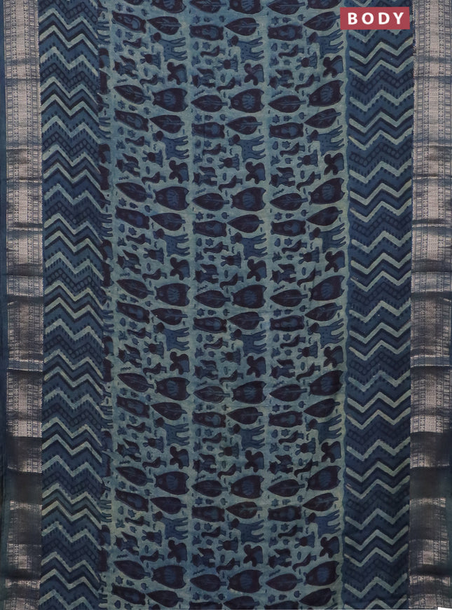 Semi chanderi saree pastel blue with allover vanaspathi prints and zari woven border