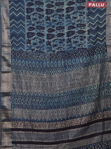 Semi chanderi saree pastel blue with allover vanaspathi prints and zari woven border