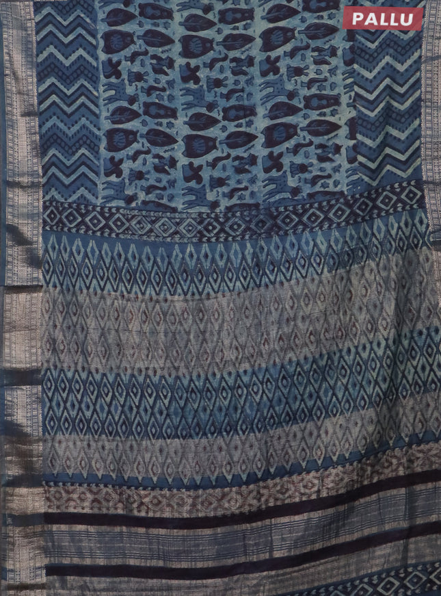 Semi chanderi saree pastel blue with allover vanaspathi prints and zari woven border