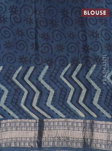 Semi chanderi saree pastel blue with allover vanaspathi prints and zari woven border