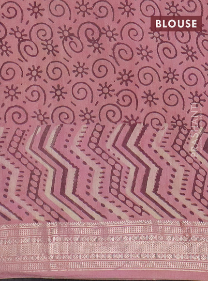 Semi chanderi saree sandal and pastel peach with allover vanaspathi prints and zari woven border