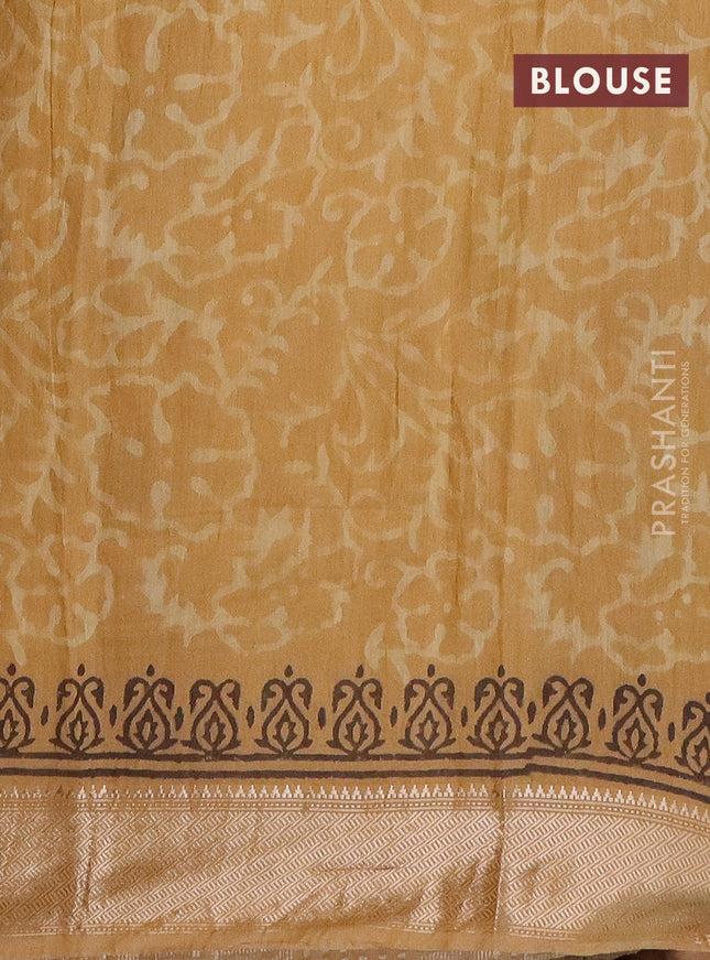 Semi chanderi saree sandal with allover vanaspathi prints and zari woven border