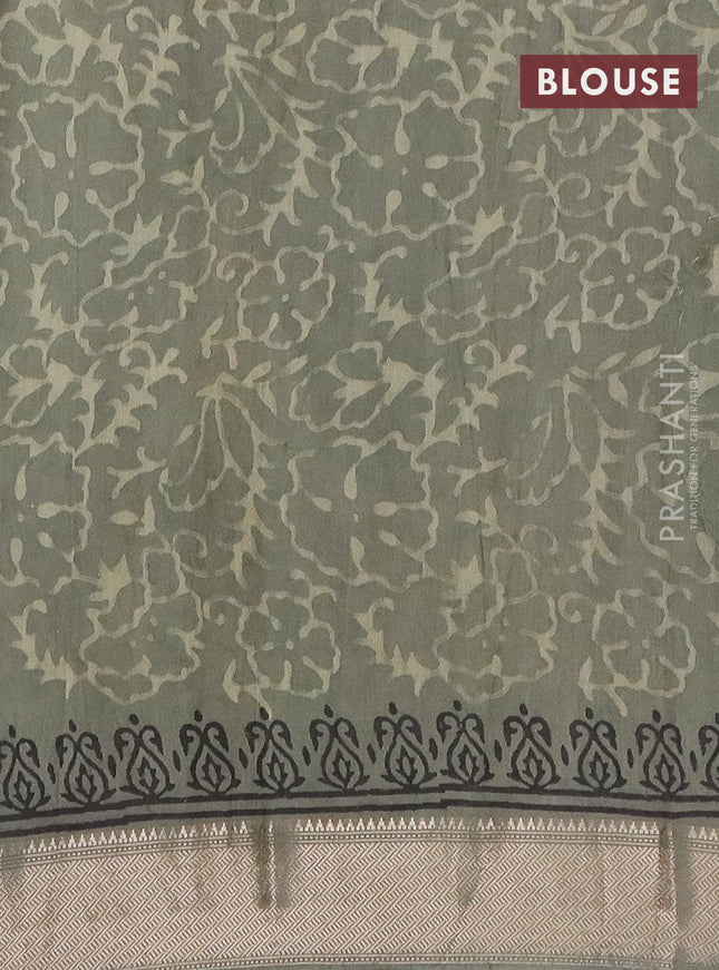 Semi chanderi saree pastel green with allover vanaspathi prints and zari woven border