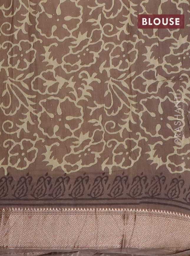 Semi chanderi saree beige and brown shade with allover vanaspathi prints and zari woven border