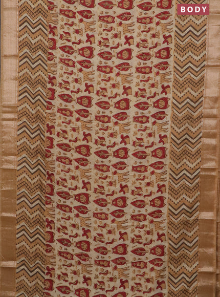 Semi chanderi saree sandal with allover vanaspathi prints and zari woven border