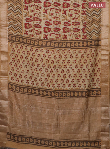 Semi chanderi saree sandal with allover vanaspathi prints and zari woven border