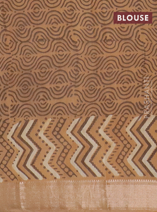 Semi chanderi saree sandal with allover vanaspathi prints and zari woven border