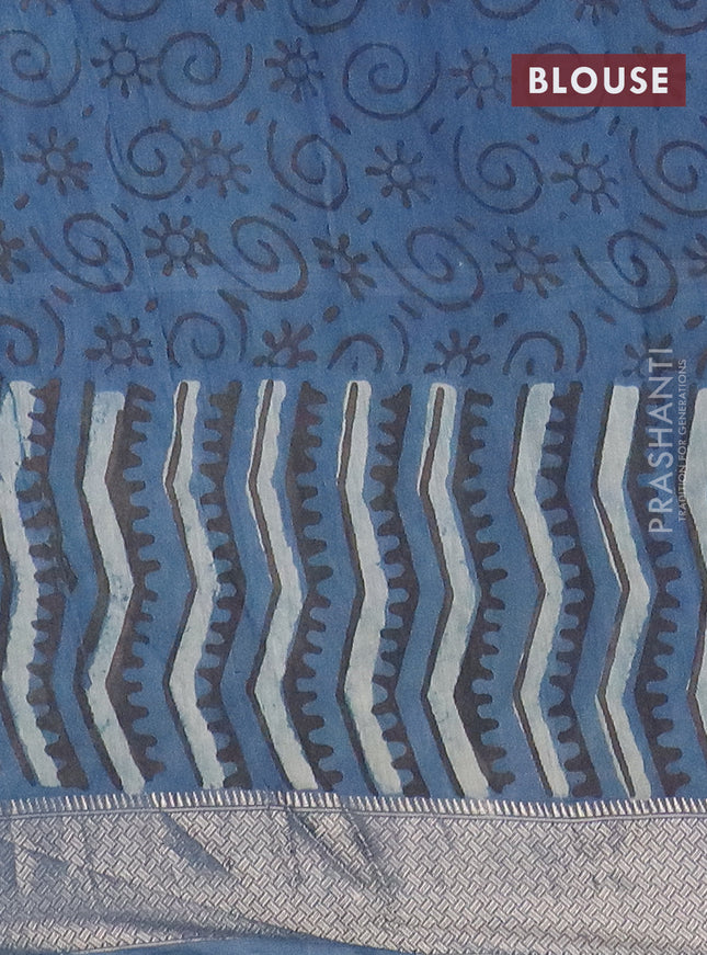 Semi chanderi saree pastel blue and indigo blue with allover vanaspathi prints and zari woven border