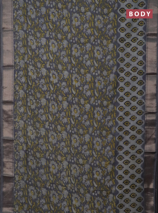 Semi chanderi saree grey with allover vanaspati prints and zari woven border