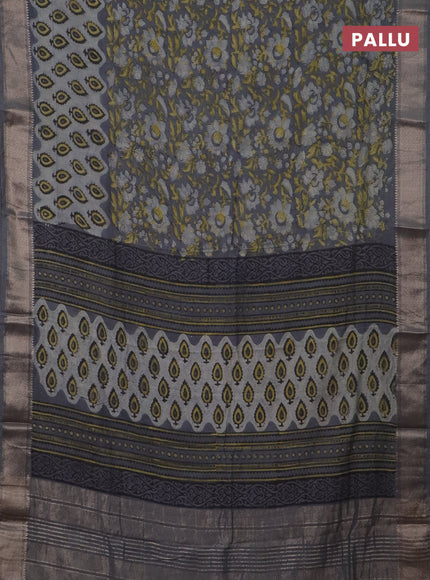 Semi chanderi saree grey with allover vanaspati prints and zari woven border