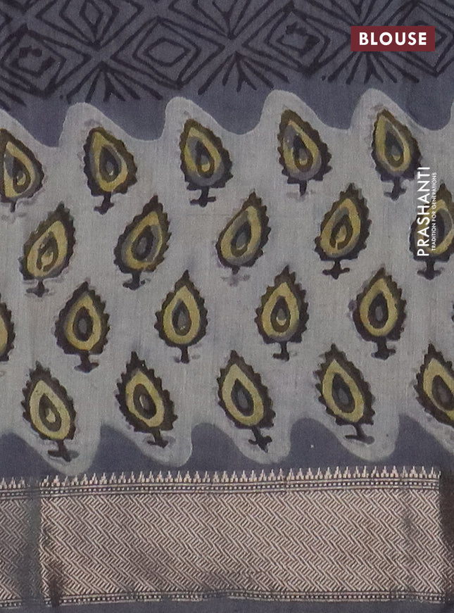 Semi chanderi saree grey with allover vanaspati prints and zari woven border