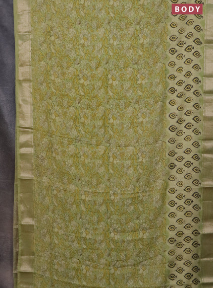 Semi chanderi saree pista green with allover vanaspati prints and zari woven border