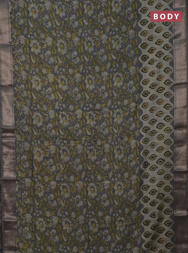 Semi chanderi saree grey with allover vanaspati prints and zari woven border