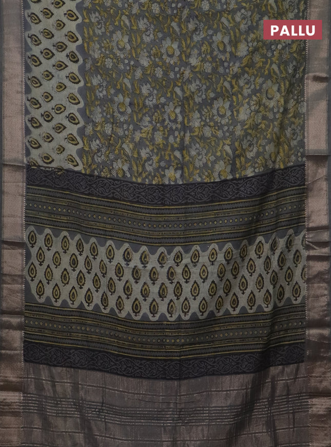 Semi chanderi saree grey with allover vanaspati prints and zari woven border