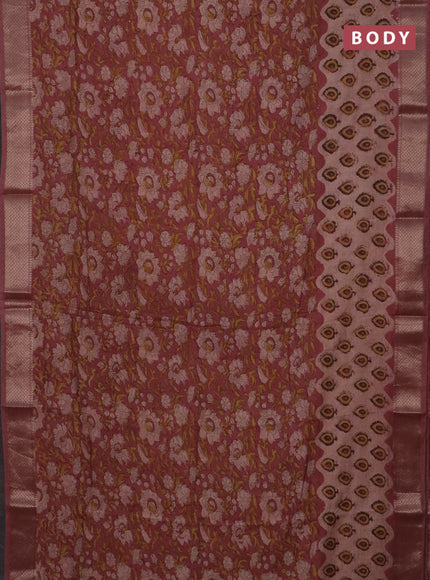 Semi chanderi saree pastel maroon and beige with allover vanaspati prints and zari woven border