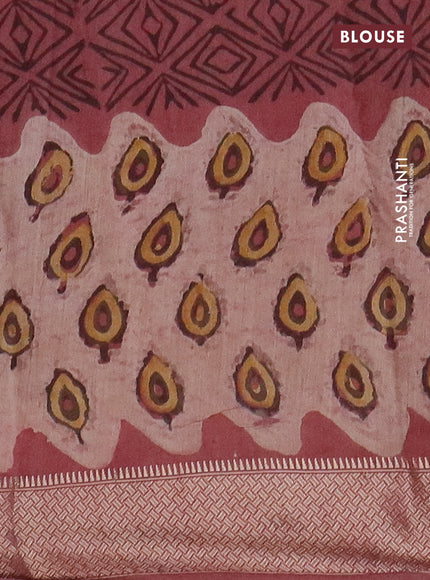 Semi chanderi saree pastel maroon and beige with allover vanaspati prints and zari woven border
