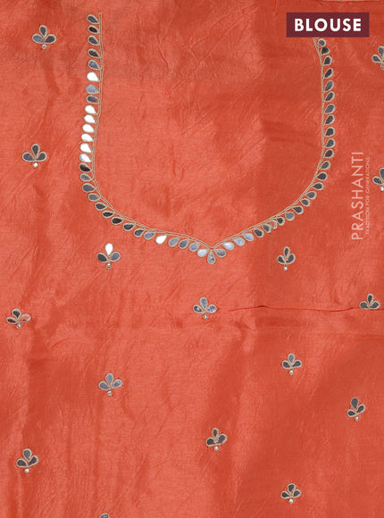 Satin crepe saree peach orange with embroidery work buttas and gottapatti work pallu