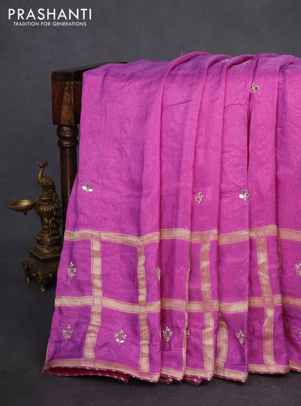 Satin crepe saree lotus pink with embroidery work buttas and gottapatti work pallu