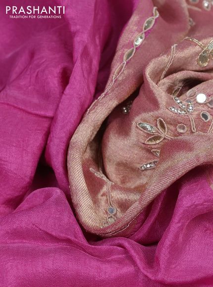 Satin crepe saree lotus pink with embroidery work buttas and gottapatti work pallu