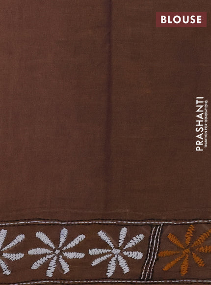 Pure cotton saree dual shade of bluish mustard with embroidery work buttas and kantha stitch work pallu