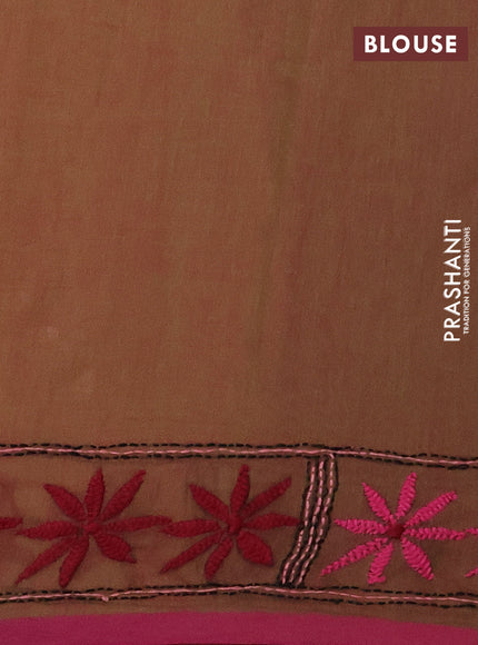 Pure cotton saree dual shade of green and pink with embroidery work buttas and kantha stitch work pallu