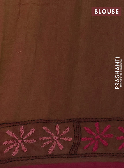 Pure cotton saree dual shade of green and pink with embroidery work buttas and kantha stitch work pallu