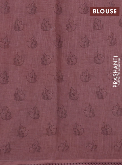 Linen cotton saree pastel peach with plain body and kalamkari prints & pita border
