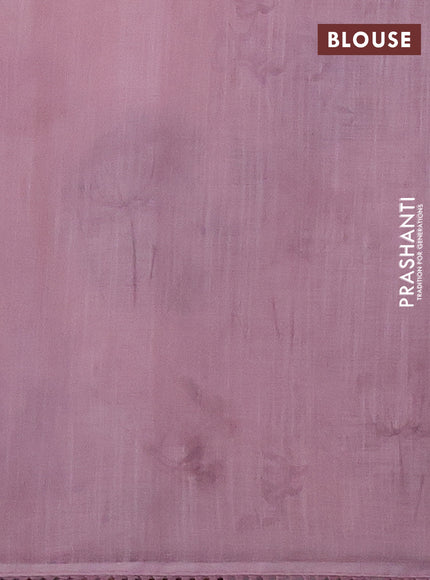 Linen cotton saree pastel pink with plain body and floral prints & french knot work