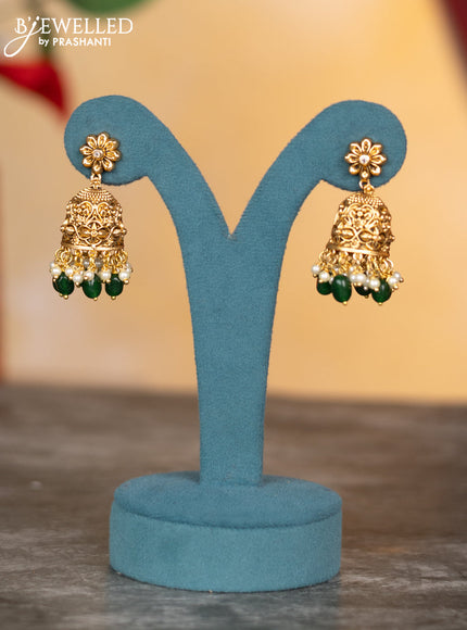 Antique necklace floral design with cz stones and pearl & green beads hangings