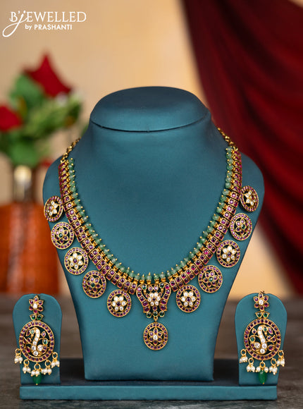 Antique necklace floral design with kemp & cz stones and rice pearls