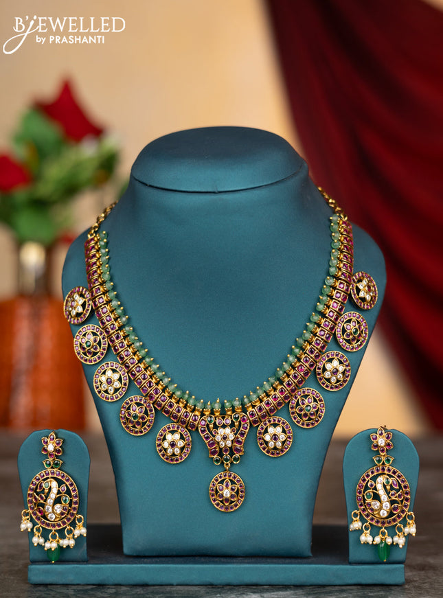 Antique necklace floral design with kemp & cz stones and rice pearls