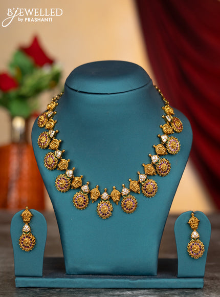 Antique necklace lakshmi design with kemp and cz stones