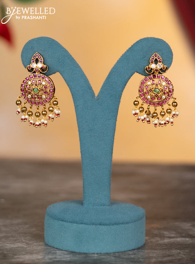 Antique necklace chandbali & floral design with kemp & cz stones and pearl & golden beads hangings