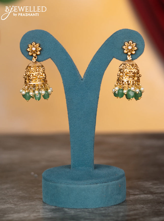 Antique necklace floral design with cz stones and pearl & mint green beads hangings