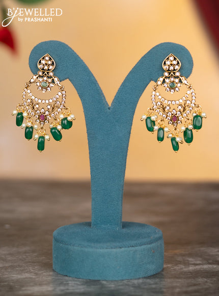 Antique necklace floral design with kemp & cz stones and pearl & green beads hangings